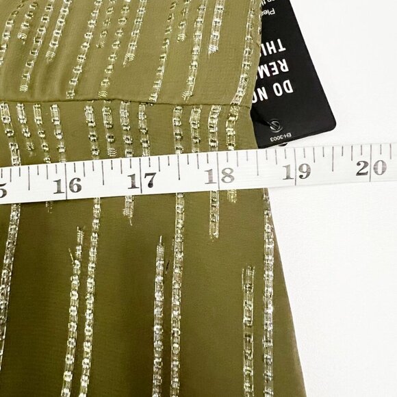 NWT Express Maxi Dress Women's Size XL Olive Green Metallic Cutout Ruched Front - Picture 11 of 16